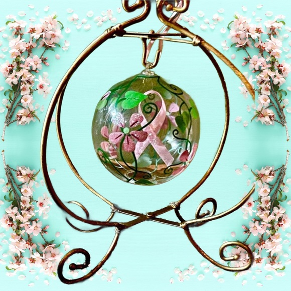 Breast Cancer $DONATED to ACS Susan G Komen Glass Ornament & Stand Colle… - Picture 4 of 4